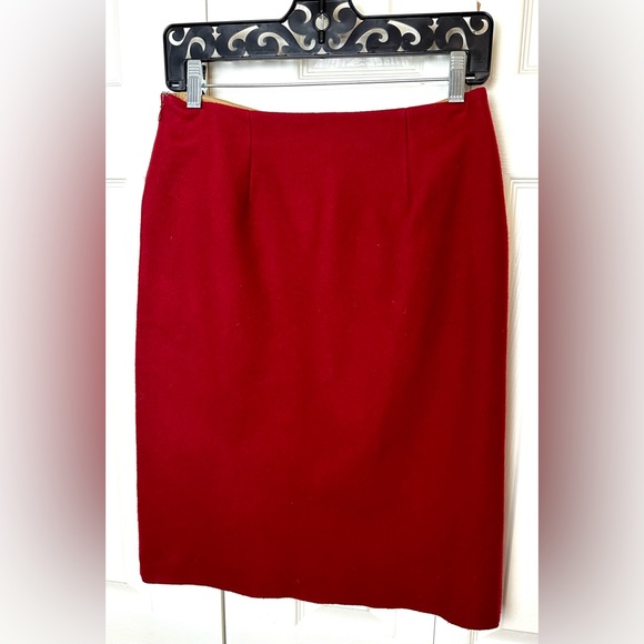 Vintage J.CREW A-Line Skirt Wool Blends Red Maroon Tan Piping Stitching Pockets - Picture 6 of 12